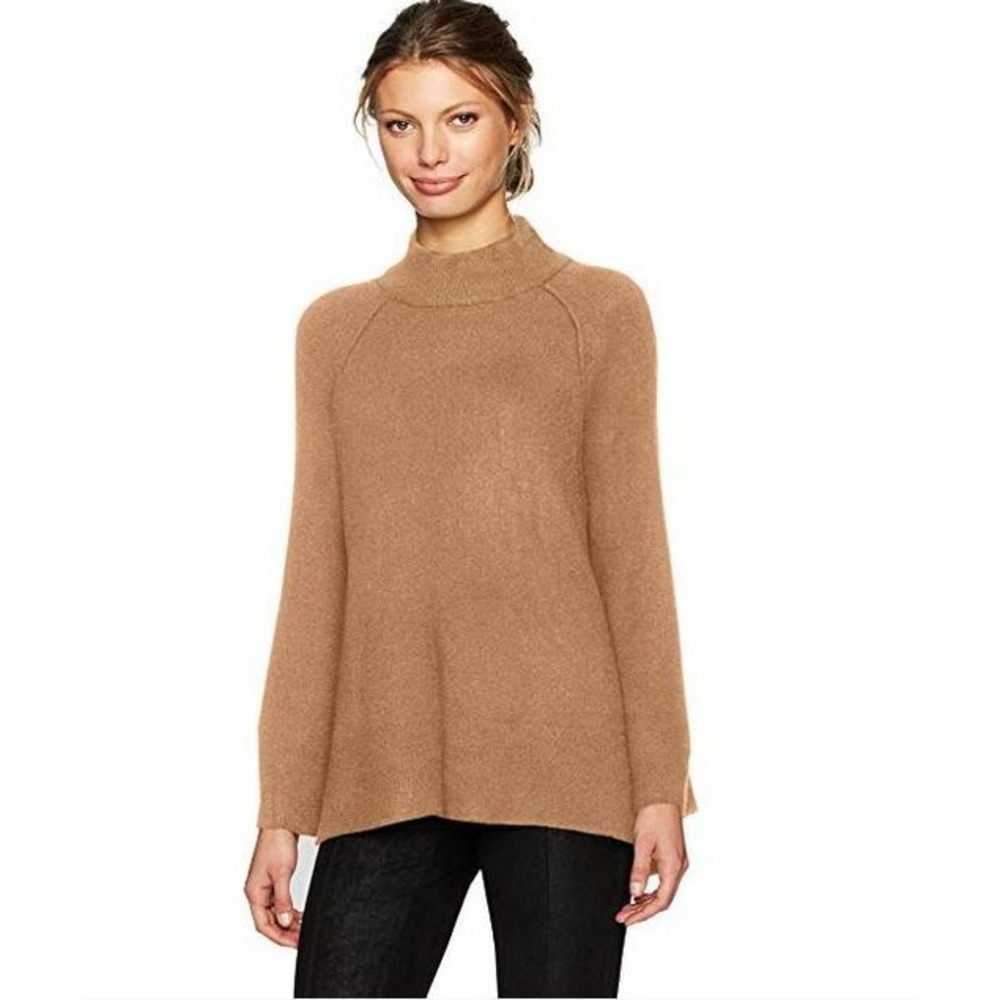 Calvin Klein Womens Bell Sleeve Mock Neck Sweater Sand Brown M7156014 L